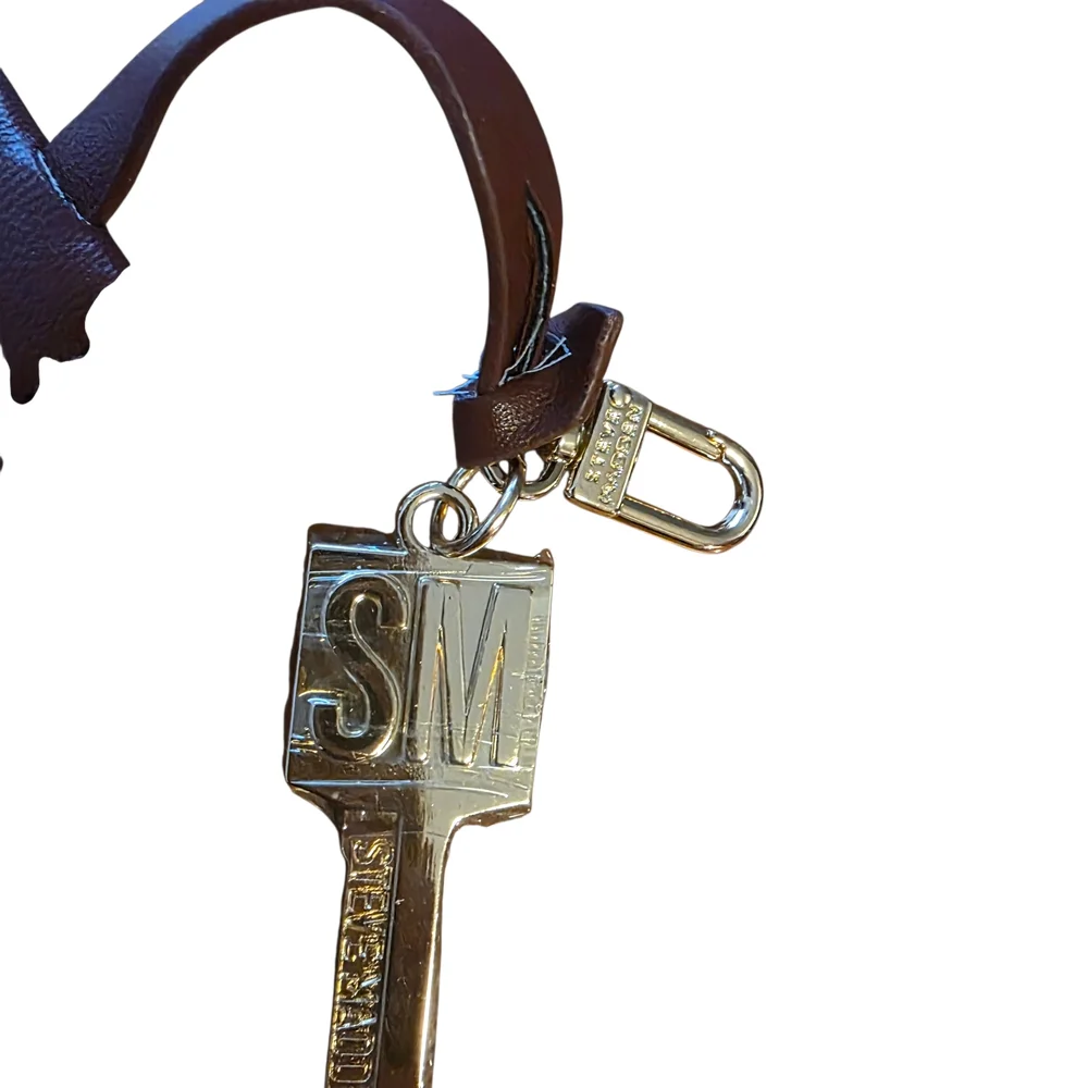 Steve Madden Brown Leather Keychain with Gold Accents